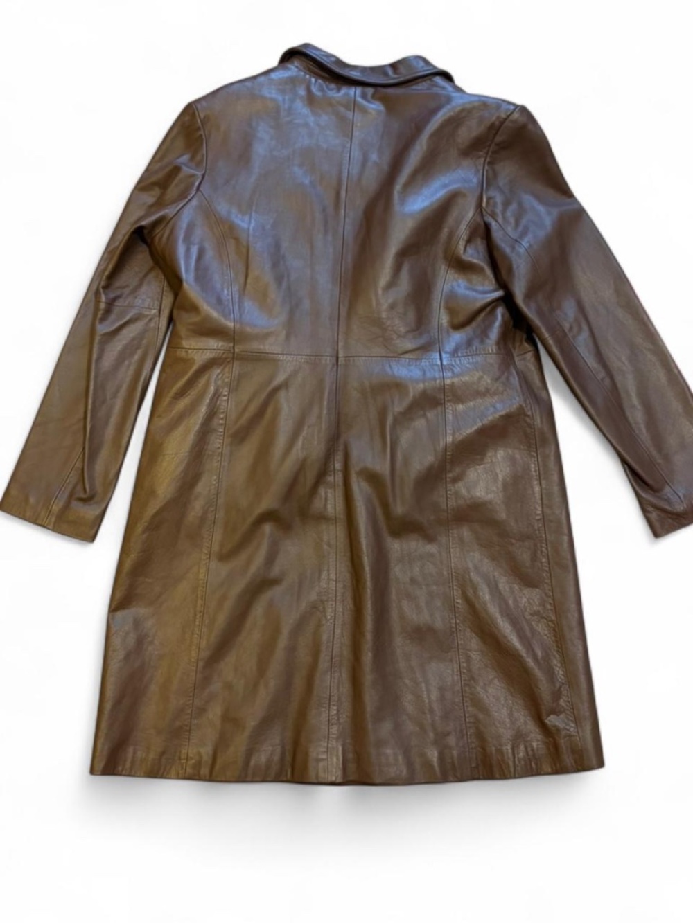 Vintage Brown leather trench coat with a classic look - Picture 2 of 7
